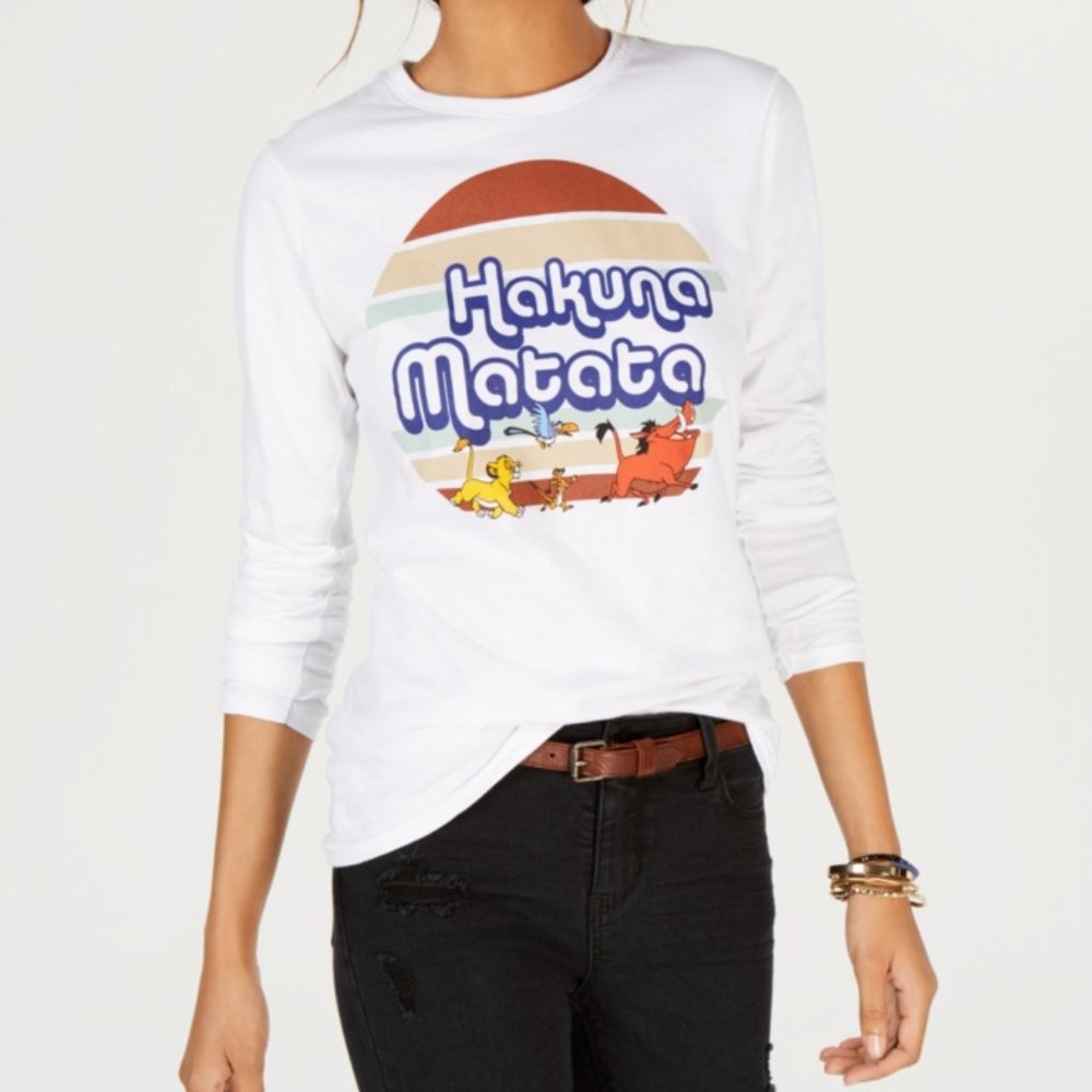Freeze 24-7 Juniors' Long-Sleeve Graphic Cotton T-Shirt Hakuna Matata Disney